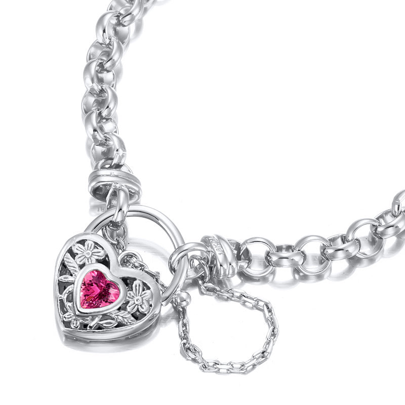 925 Sterling Silver Plated 6mm Belcher Chain Bracelet with a Pink Filigree Locket - USA Made