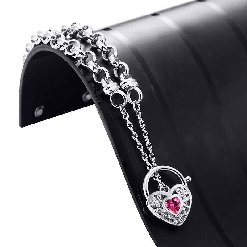 925 Sterling Silver Plated 6mm Belcher Chain Bracelet with a Pink Filigree Locket - USA Made