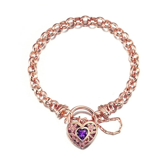 18ct Heavy Rose Gold Plated 6mm Belcher Chain Bracelet with a Purple Filigree Locket - USA Made