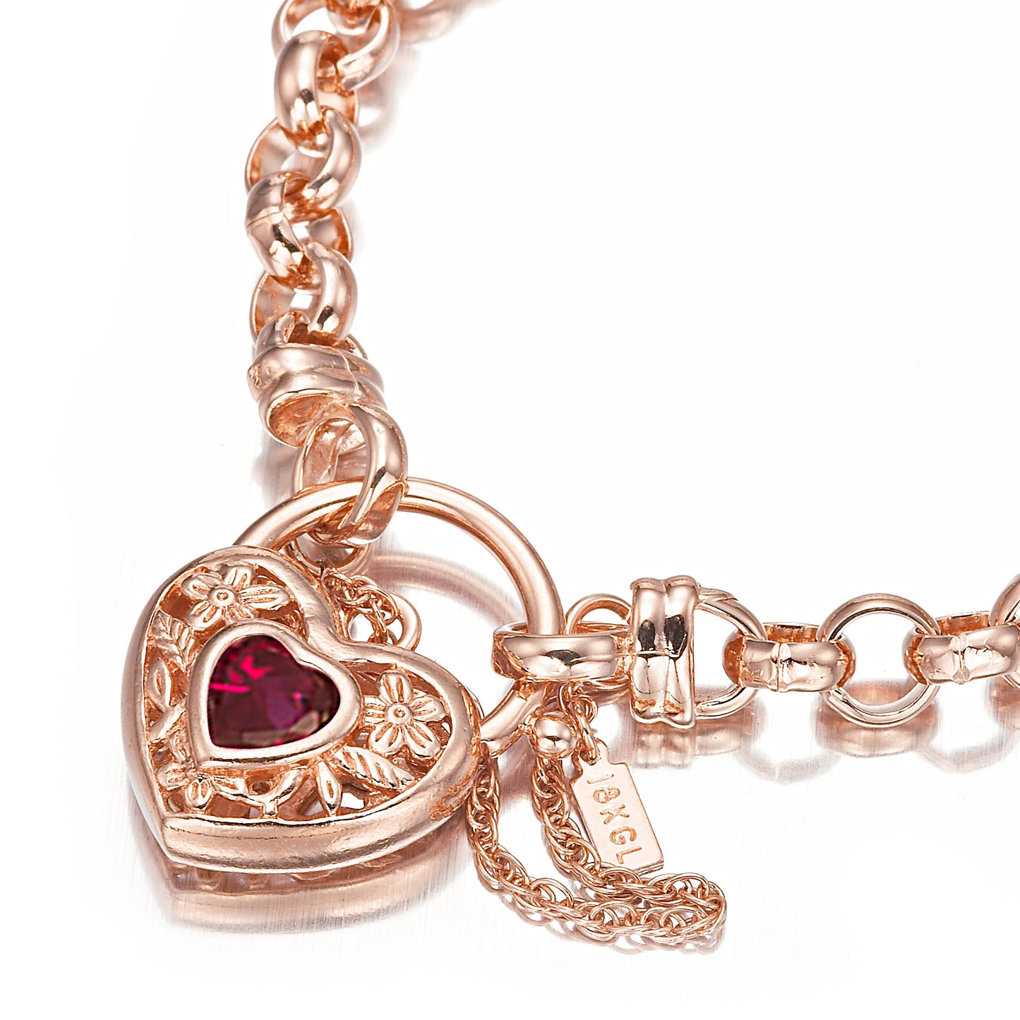 18ct Heavy Rose Gold Plated 6mm Belcher Chain Bracelet with a Filigree Locket - USA Made