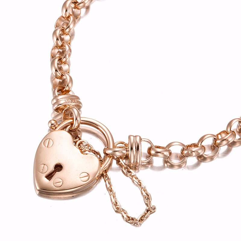 18ct Heavy Rose Gold Plated 6mm Belcher Chain Bracelet Featuring a Plain Locket- USA Made