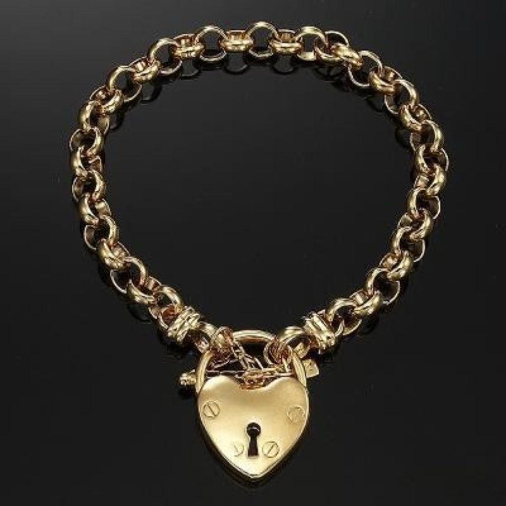 18ct Heavy Yellow Gold Plated 6mm Belcher Chain Bracelet Featuring a Plain Locket- USA Made