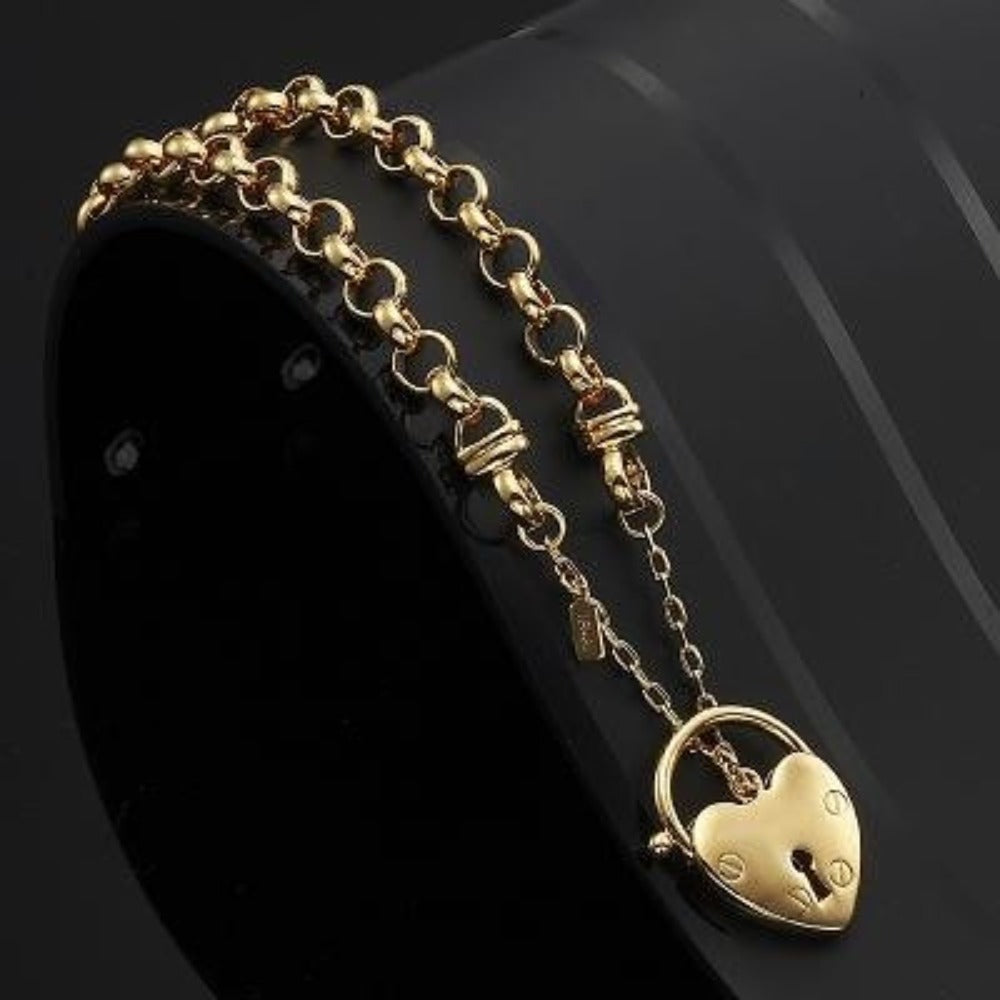 18ct Heavy Yellow Gold Plated 6mm Belcher Chain Bracelet Featuring a Plain Locket- USA Made