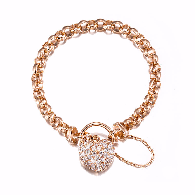 18ct Heavy Rose Gold Plated 6mm Belcher Chain Bracelet Featuring a Simulated Diamond Locket- USA Made