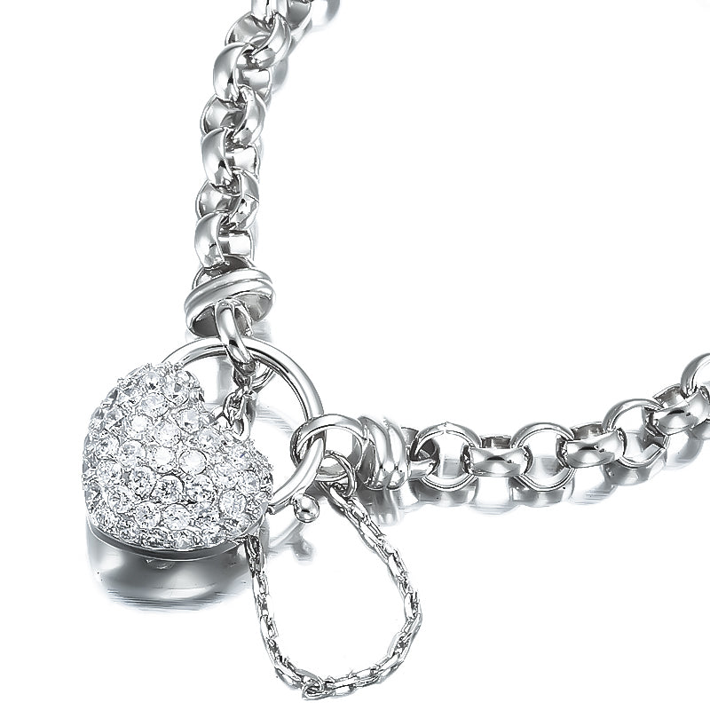 925 Sterling Silver Plated 6mm Belcher Chain Bracelet Featuring a Simulated Diamond Locket- USA Made