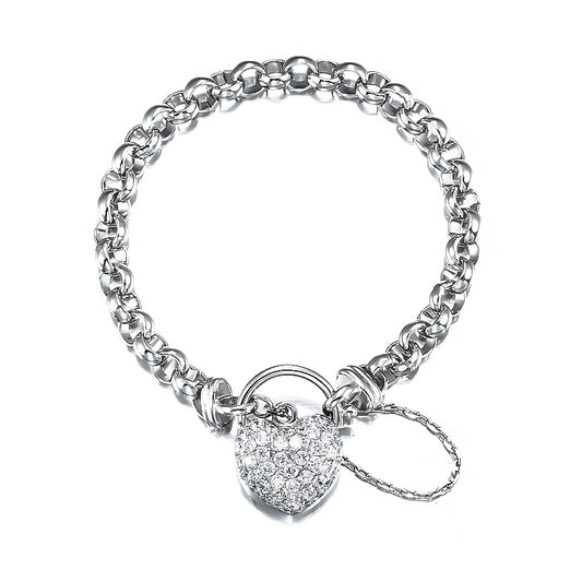 925 Sterling Silver Plated 6mm Belcher Chain Bracelet Featuring a Simulated Diamond Locket- USA Made