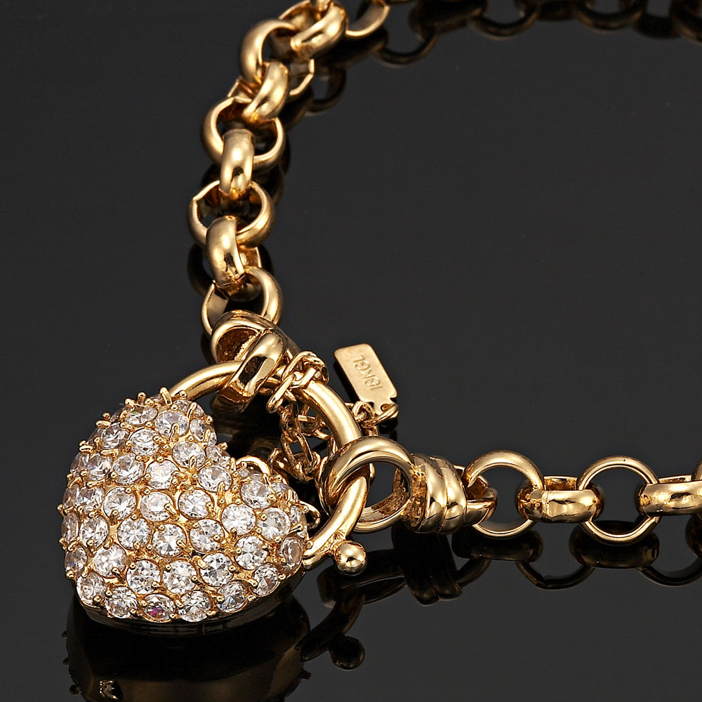 18ct Heavy Yellow Gold Plated 6mm Belcher Chain Bracelet Featuring a Simulated Diamond Locket- USA Made