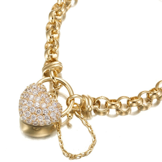 18ct Heavy Yellow Gold Plated 6mm Belcher Chain Bracelet Featuring a Simulated Diamond Locket- USA Made