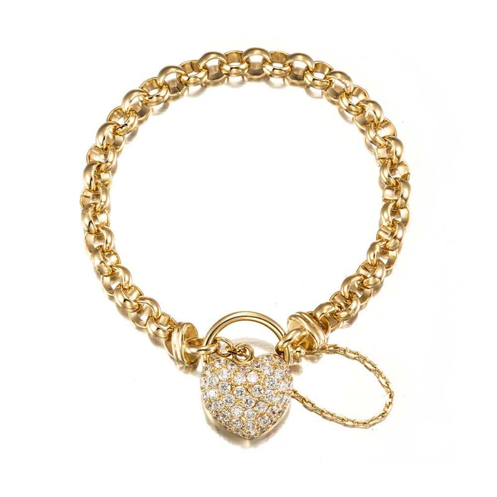 18ct Heavy Yellow Gold Plated 6mm Belcher Chain Bracelet Featuring a Simulated Diamond Locket- USA Made