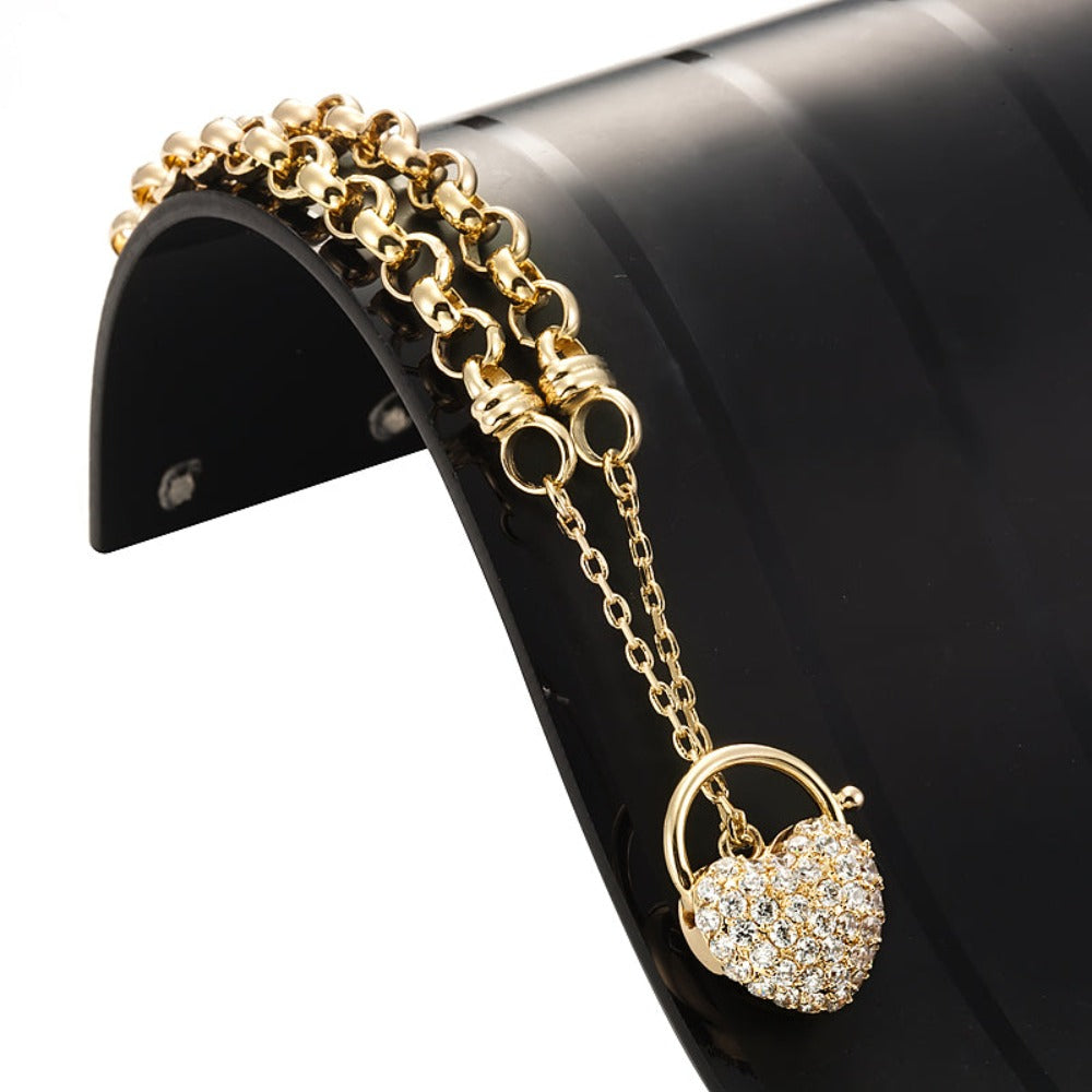 18ct Heavy Yellow Gold Plated 6mm Belcher Chain Bracelet Featuring a Simulated Diamond Locket- USA Made