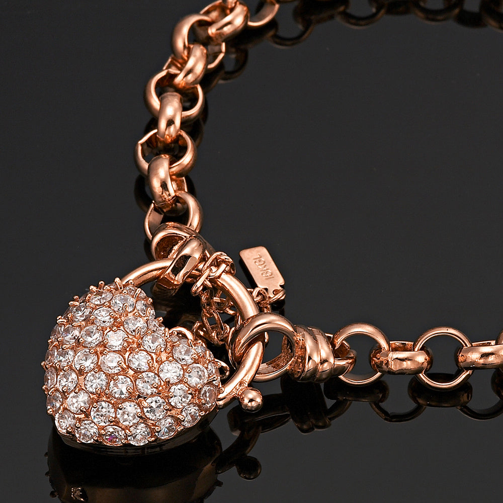 18ct Heavy Rose Gold Plated 6mm Belcher Chain Bracelet Featuring a Simulated Diamond Locket- USA Made