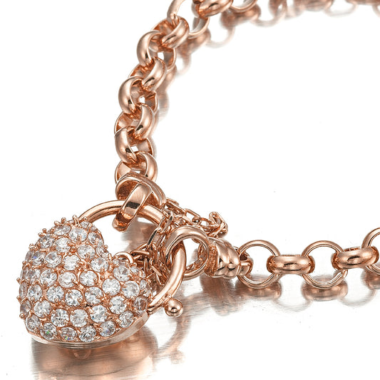 18ct Heavy Rose Gold Plated 6mm Belcher Chain Bracelet Featuring a Simulated Diamond Locket- USA Made