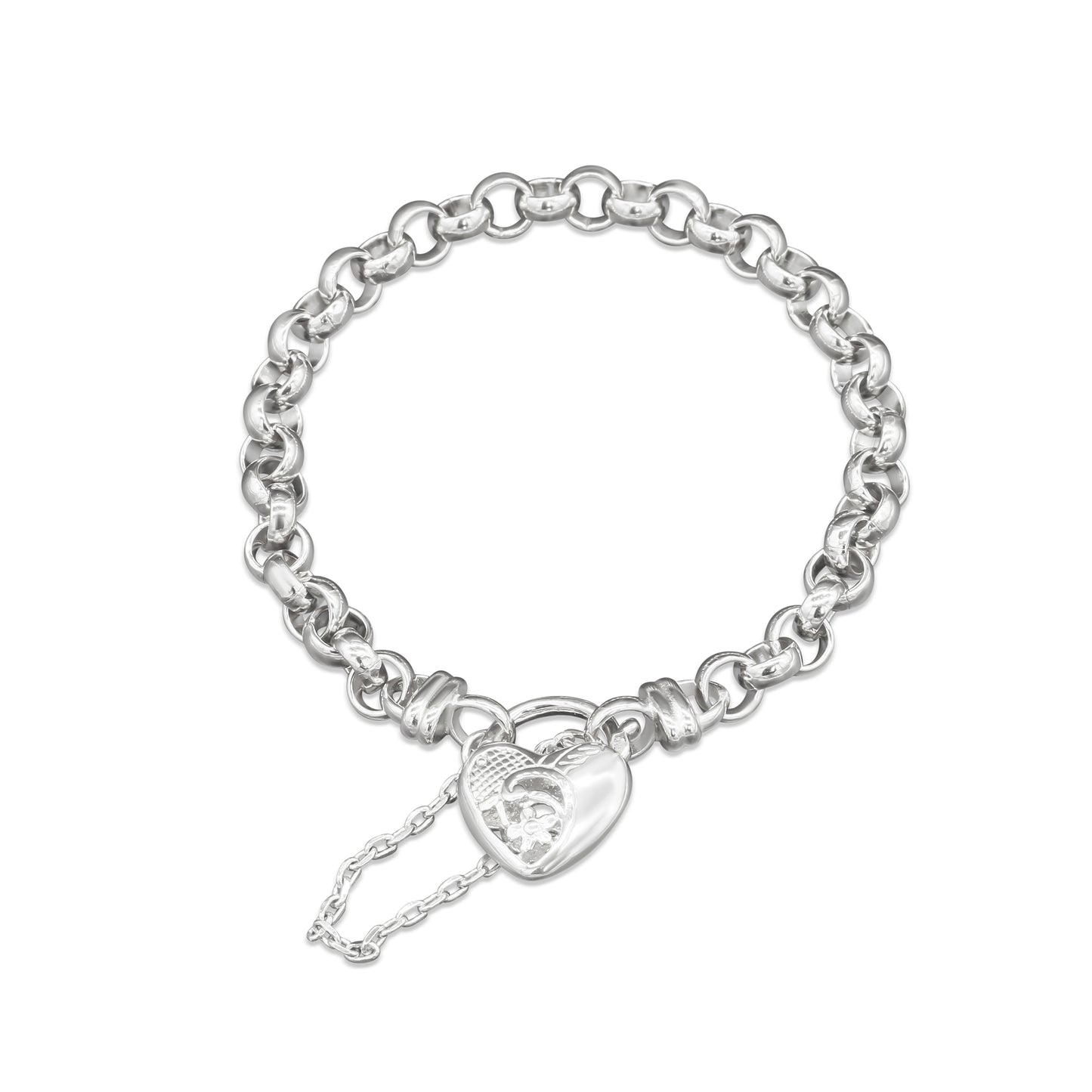 925 Sterling Silver Plated 6mm Belcher Chain Bracelet with a Vegas Heart Locket - USA Made