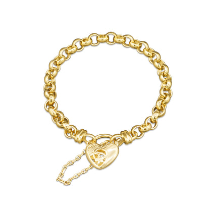 18ct Heavy Yellow Gold Plated 6mm Belcher Chain Bracelet with a Vegas Heart Locket - USA Made