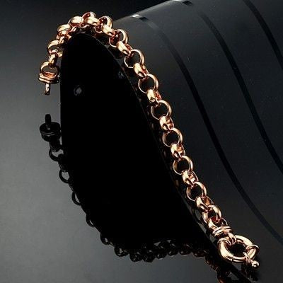 18ct Heavy Rose Gold Plated 10mm Belcher Chain Bracelet with Bolt Clasp - USA Made