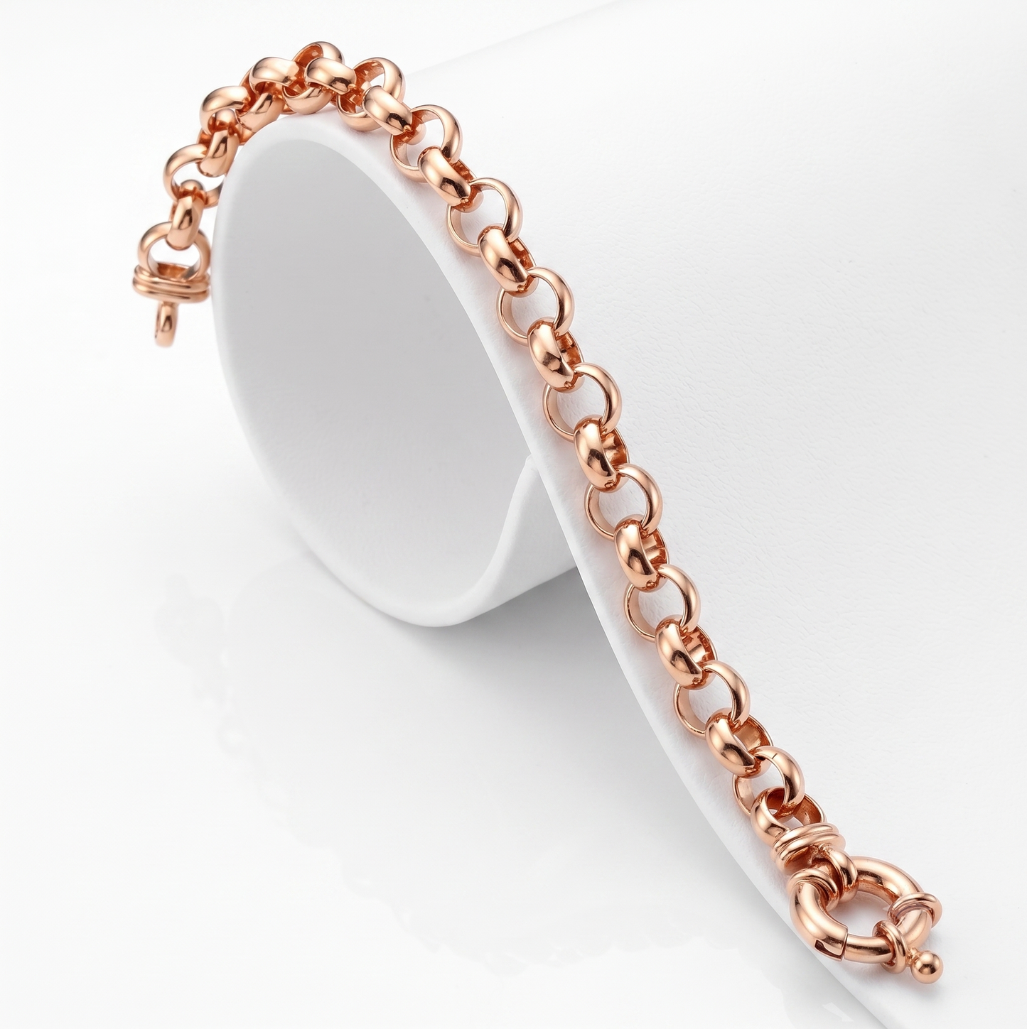 18ct Heavy Rose Gold Plated 10mm Belcher Chain Bracelet with Marina Bolt Clasp - USA Made