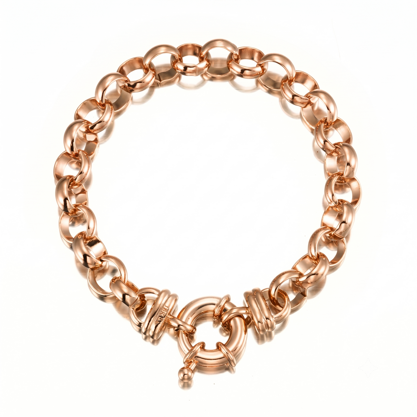 18ct Heavy Rose Gold Plated 10mm Belcher Chain Bracelet with Marina Bolt Clasp - USA Made