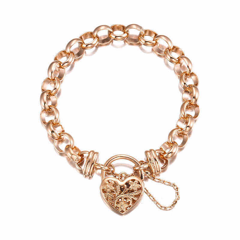 18ct Heavy Rose Gold Plated 10mm Belcher Bracelet Featuring a Filigree Locket - USA Made