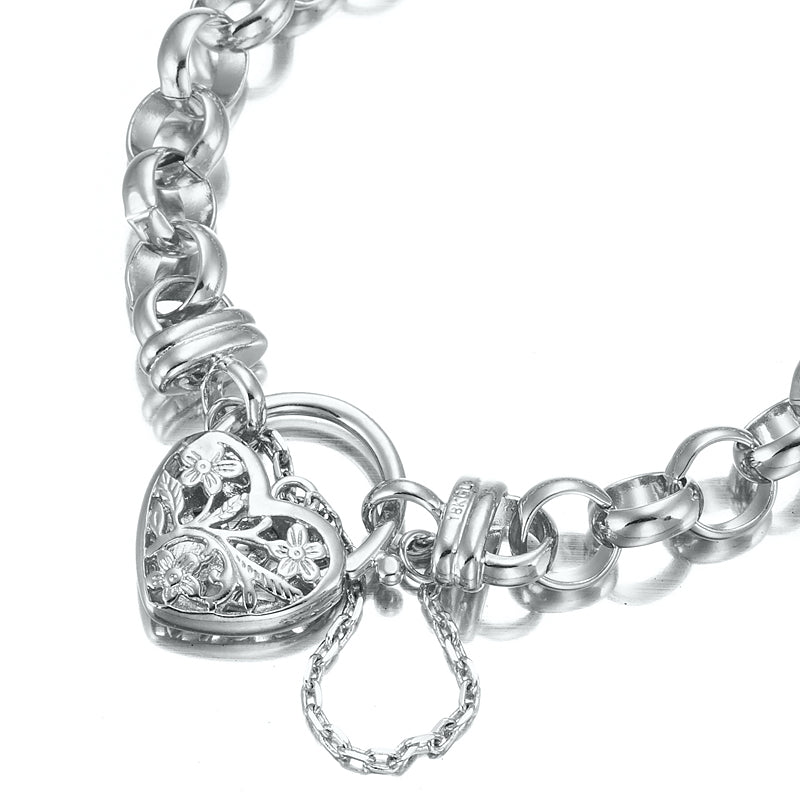 925 Sterling Silver Plated 10mm Belcher Bracelet Featuring a Filigree Locket - USA Made