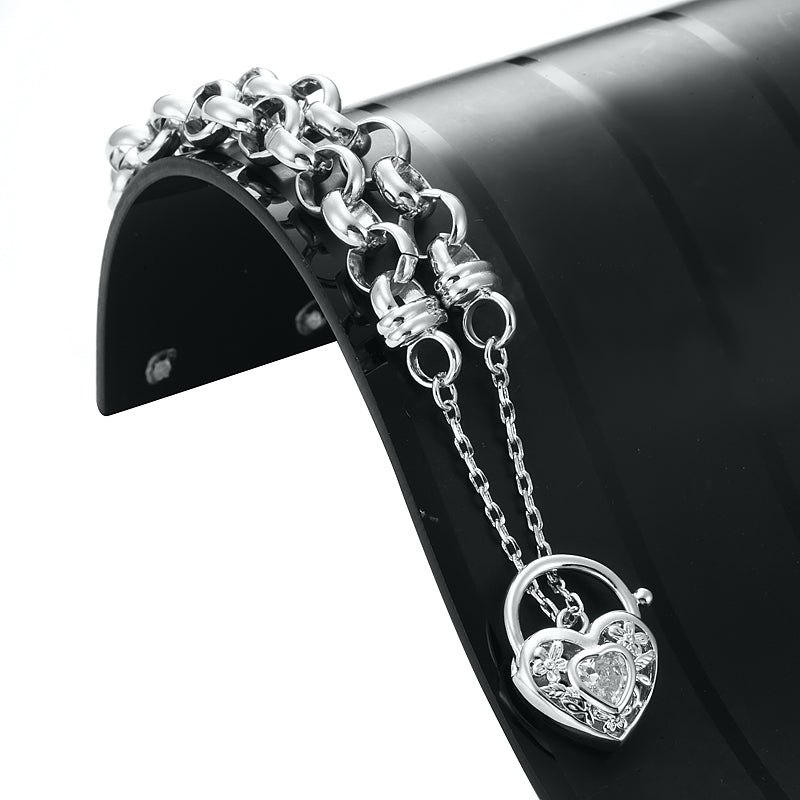 925 Sterling Silver Plated Belcher Chain Bracelet with a Filigree Locket Featuring a Simulated Diamond - USA Made