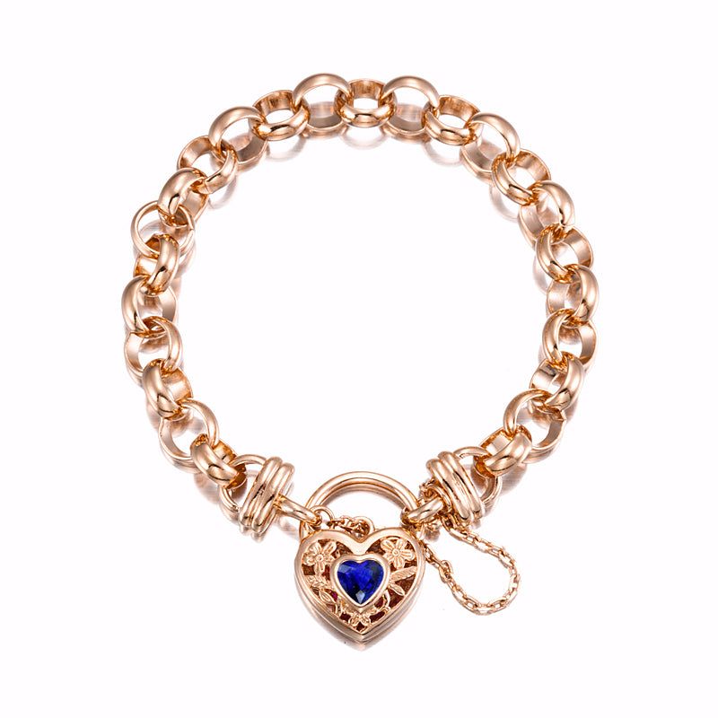 18ct Heavy Rose Gold Plated  10mm Belcher Chain Bracelet with a Dark Blue Filigree Locket - USA Made