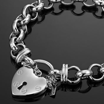 925 Sterling Silver Plated 10mm Belcher Chain Bracelet Featuring a Plain Locket - USA Made