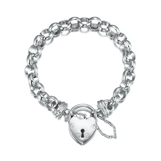 925 Sterling Silver Plated 10mm Belcher Chain Bracelet Featuring a Plain Locket - USA Made