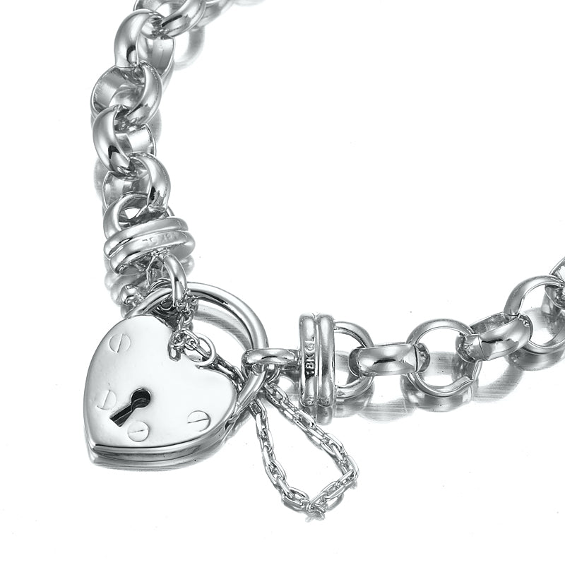 925 Sterling Silver Plated 10mm Belcher Chain Bracelet Featuring a Plain Locket - USA Made