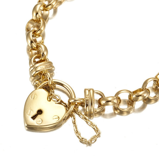 18ct Heavy Yellow Gold Plated 10mm Belcher Chain Bracelet Featuring a Plain Locket - USA Made