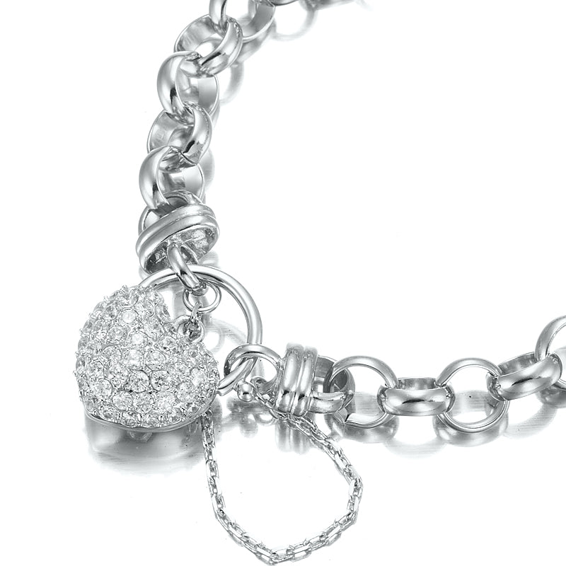 925 Sterling Silver Plated 10mm Belcher Chain Bracelet Featuring a Simulated Diamond Locket - USA Made