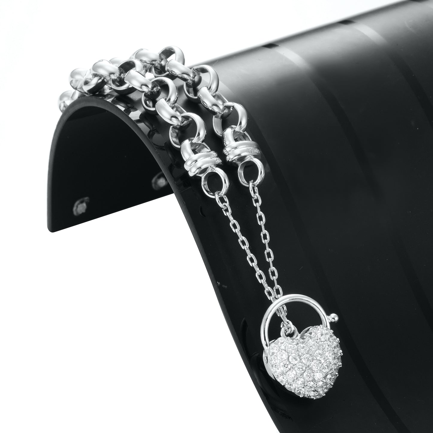 925 Sterling Silver Plated 10mm Belcher Chain Bracelet Featuring a Simulated Diamond Locket - USA Made