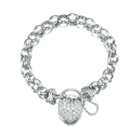 925 Sterling Silver Plated 10mm Belcher Chain Bracelet Featuring a Simulated Diamond Locket - USA Made