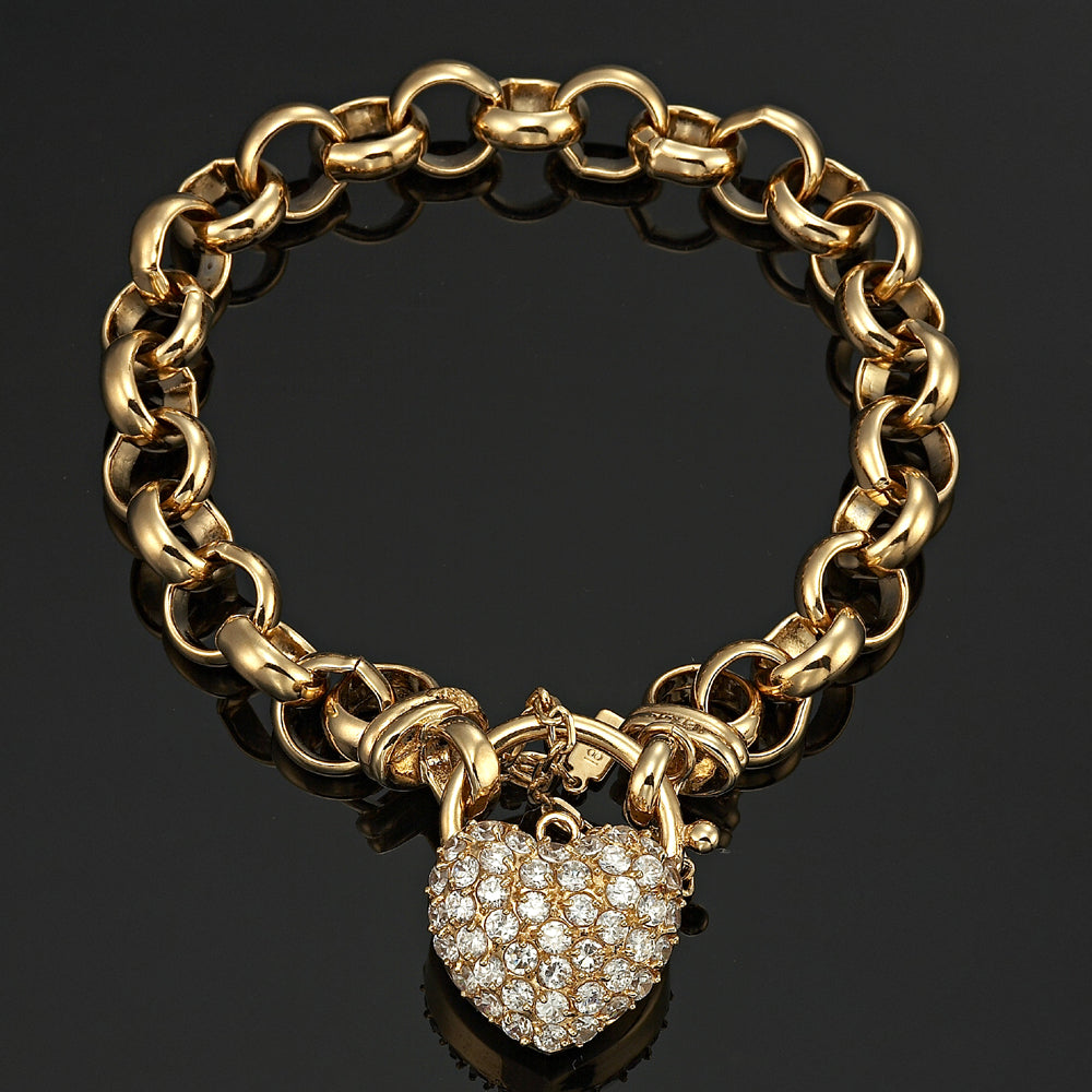 18ct Heavy Yellow Gold Plated 10mm Belcher Chain Bracelet Featuring a Simulated Diamond Locket - USA Made