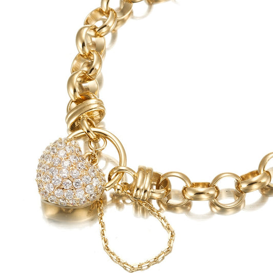 18ct Heavy Yellow Gold Plated 10mm Belcher Chain Bracelet Featuring a Simulated Diamond Locket - USA Made