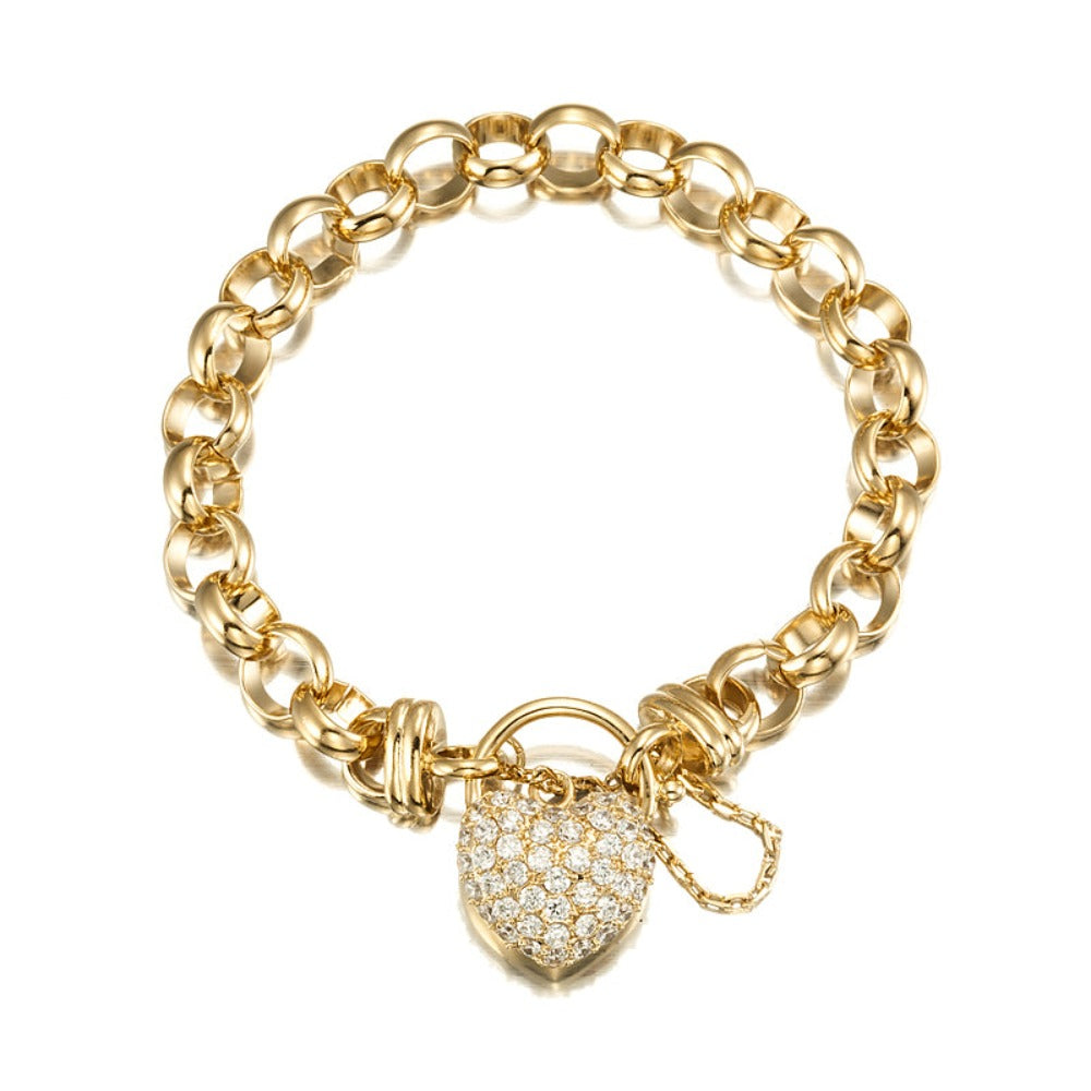 18ct Heavy Yellow Gold Plated 10mm Belcher Chain Bracelet Featuring a Simulated Diamond Locket - USA Made