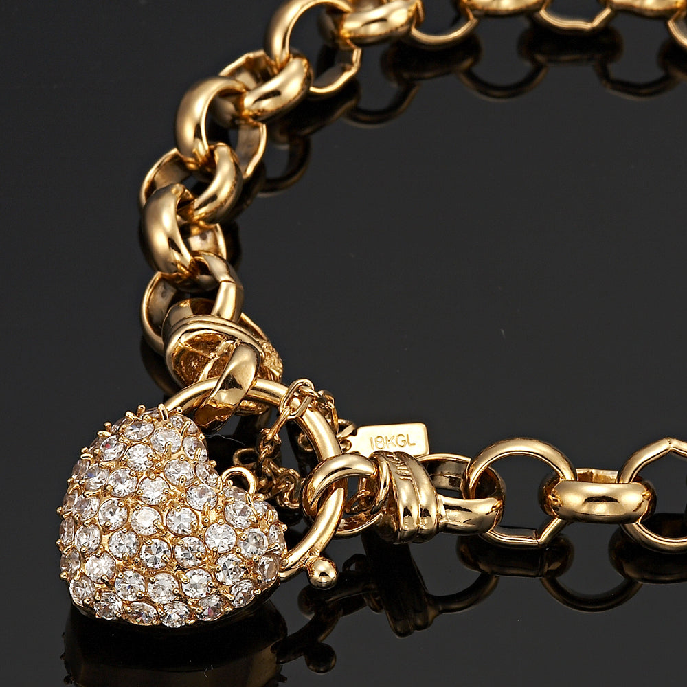 18ct Heavy Yellow Gold Plated 10mm Belcher Chain Bracelet Featuring a Simulated Diamond Locket - USA Made