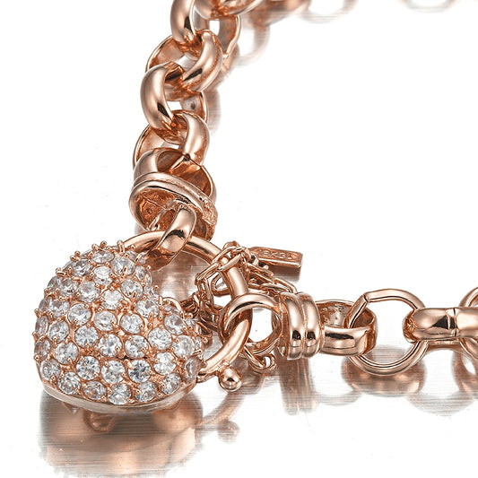 18ct Heavy Rose Gold Plated 10mm Belcher Chain Bracelet Featuring a Simulated Diamond Locket - USA Made