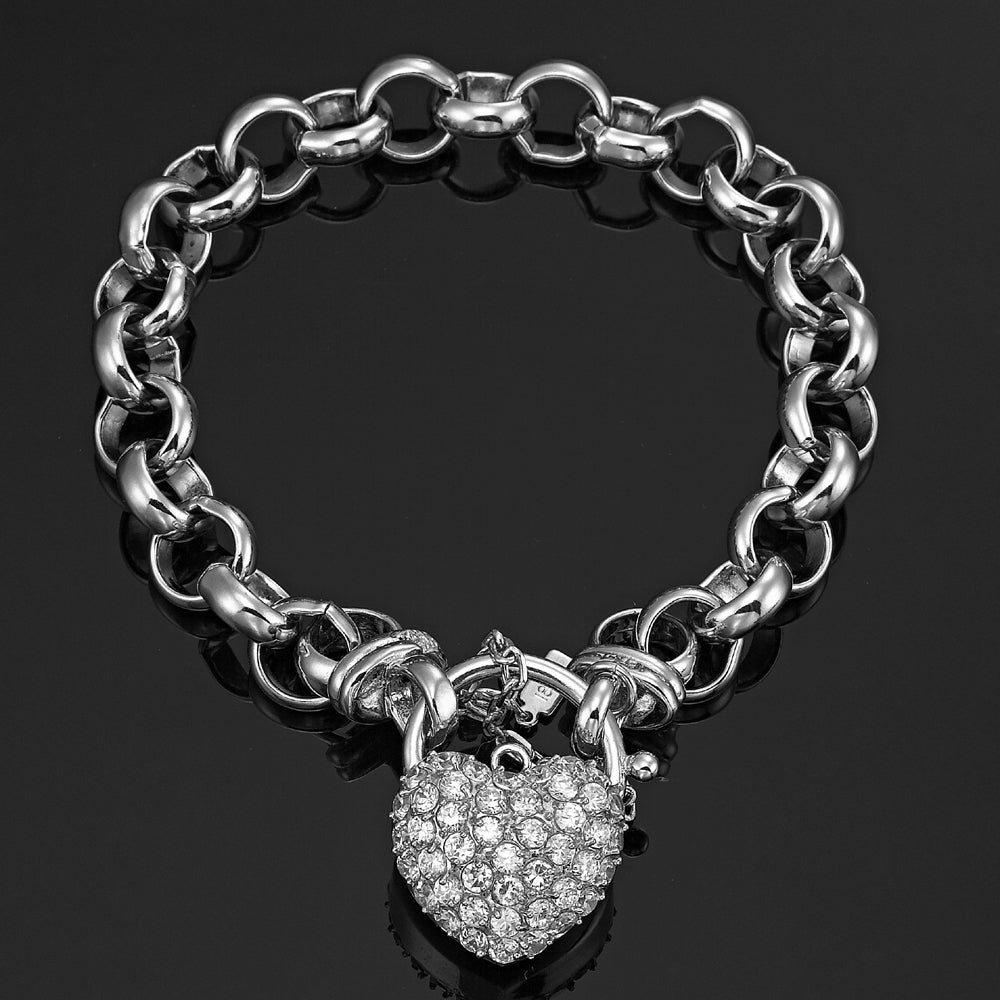 925 Sterling Silver Plated 10mm Belcher Chain Bracelet Featuring a Simulated Diamond Locket - USA Made