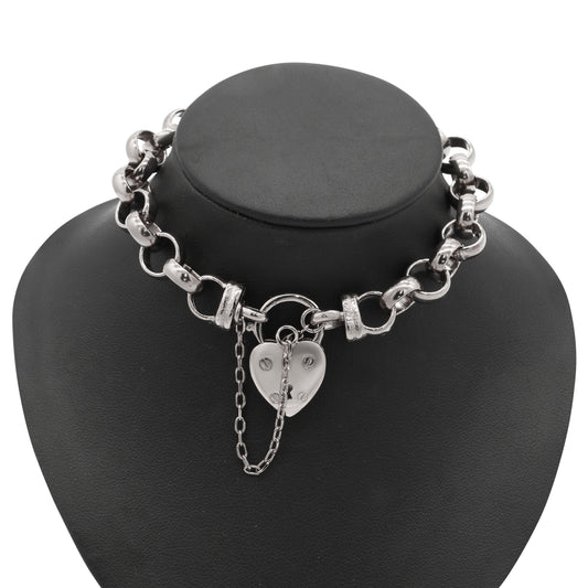 925 Sterling Silver Plated  10mm Belcher Chain Bracelet with a Small Plain Heart Locket - USA Made
