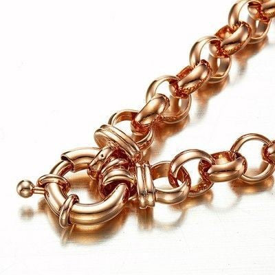 18ct Heavy Rose Gold Plated 10mm Belcher Chain Bracelet with Bolt Clasp - USA Made