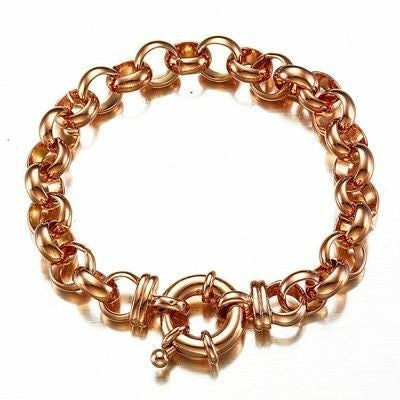 18ct Heavy Rose Gold Plated 10mm Belcher Chain Bracelet with Bolt Clasp - USA Made