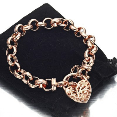 18ct Heavy Rose Gold Plated 10mm Belcher Bracelet Featuring a Filigree Locket - USA Made