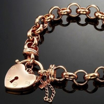 18ct Heavy Rose Gold Plated 10mm Belcher Chain Bracelet Featuring a Plain Locket - USA Made