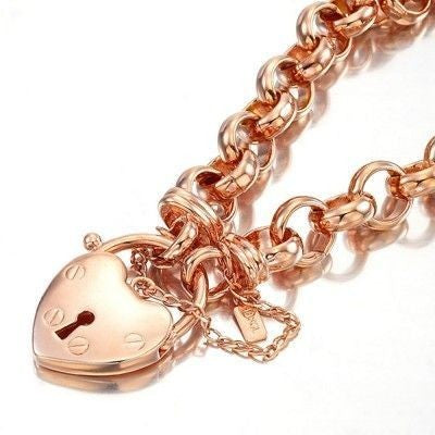 18ct Heavy Rose Gold Plated 10mm Belcher Chain Bracelet Featuring a Plain Locket - USA Made