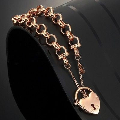 18ct Heavy Rose Gold Plated 10mm Belcher Chain Bracelet Featuring a Plain Locket - USA Made