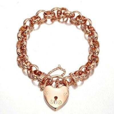 18ct Heavy Rose Gold Plated 10mm Belcher Chain Bracelet Featuring a Plain Locket - USA Made