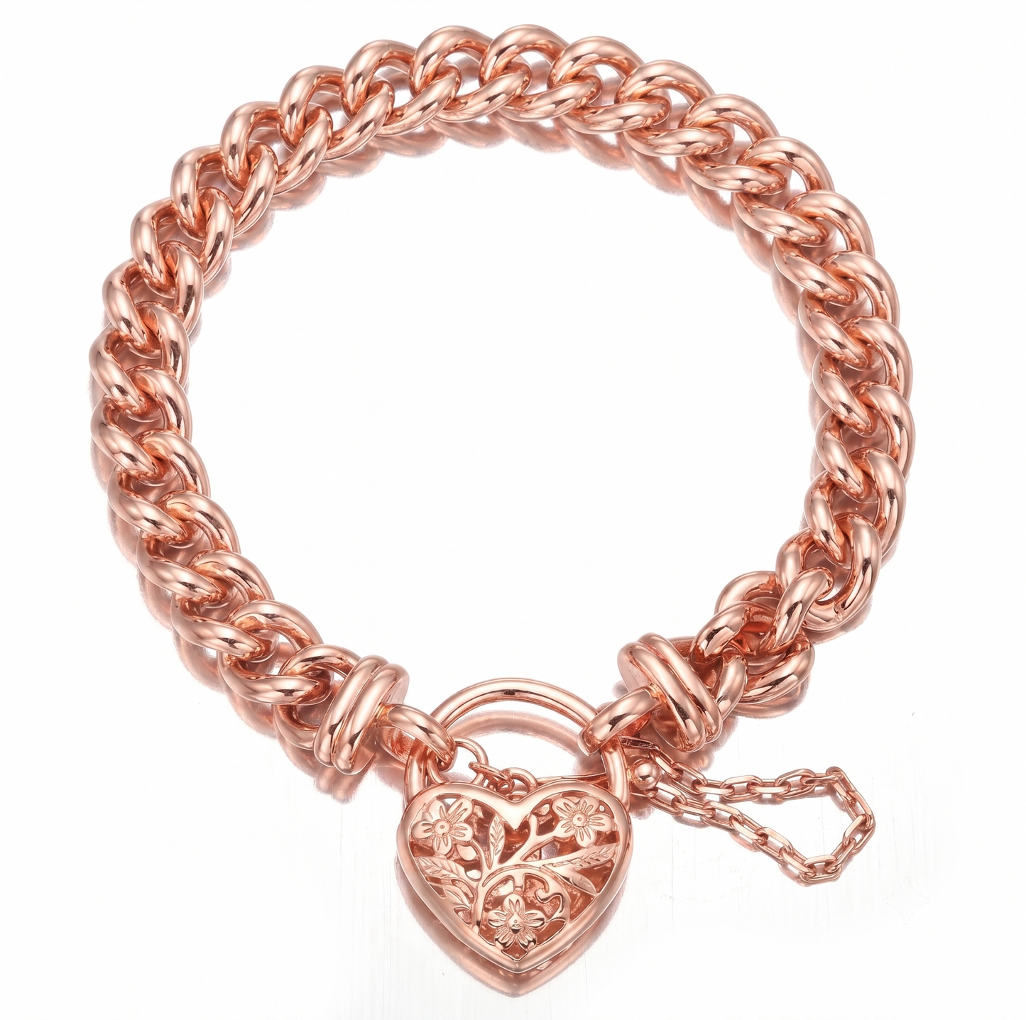 18ct Heavy Rose Gold Plated Euro Chain Bracelet with a Filigree Locket - USA Made