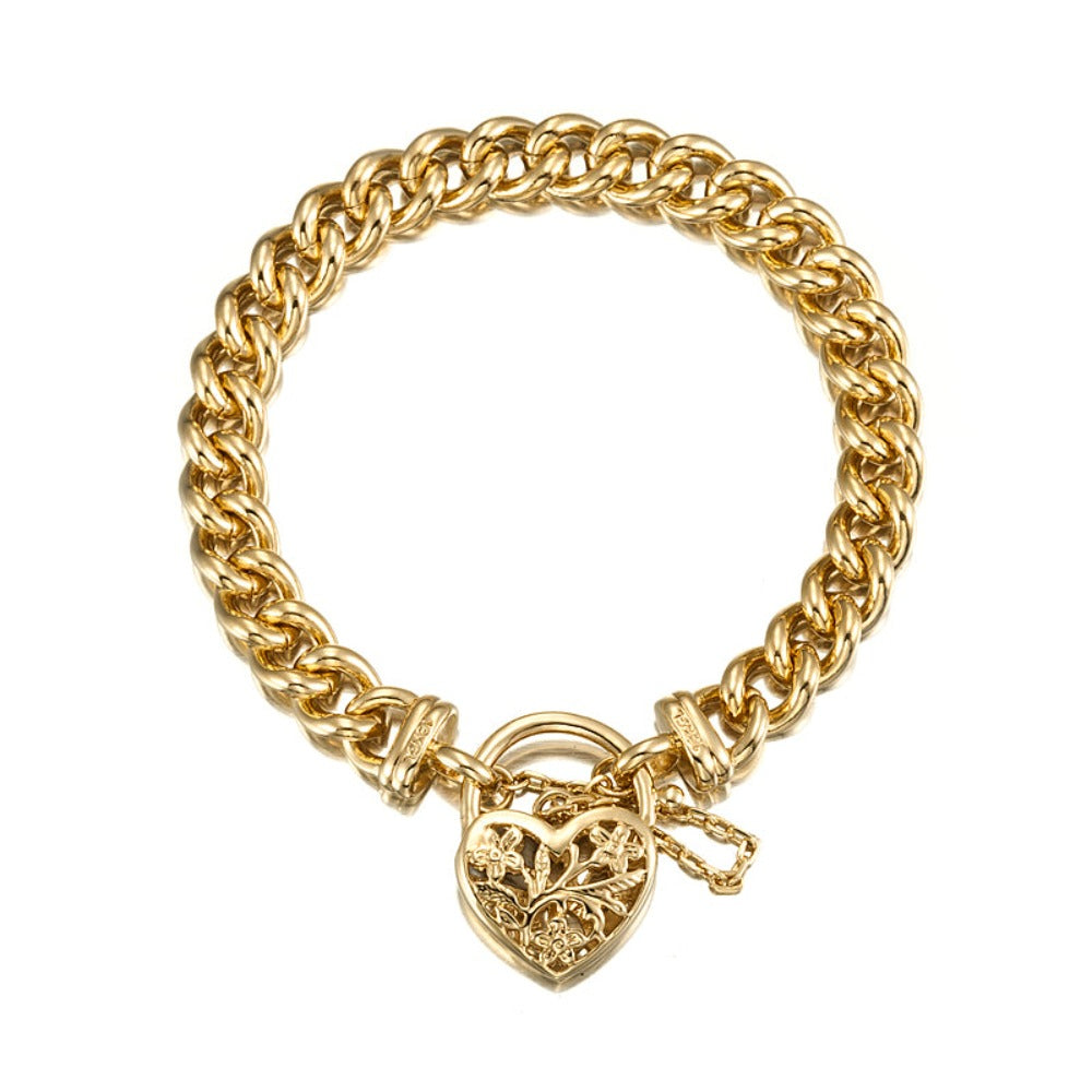 18ct Heavy Yellow Gold Plated Euro Chain Bracelet with a Filigree Locket - USA Made