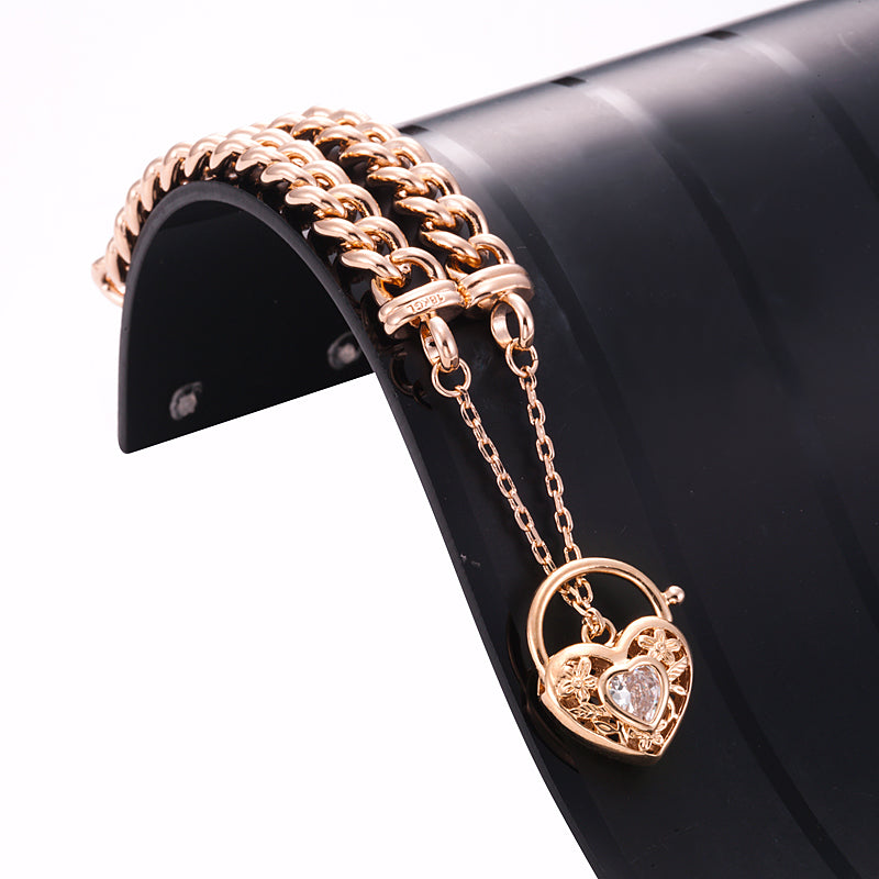 18ct Heavy Rose Gold Plated  Euro Chain Bracelet with a Filigree Locket Featuring a Simulated Diamond - USA Made