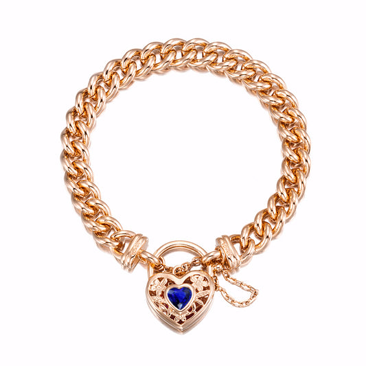 18ct Heavy Rose Gold Plated Euro Chain Bracelet with a Dark Blue Filigree Locket - USA Made